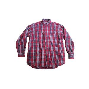 LL Bean Mens Flannel‎ Plaid Button Up Shirt Medium Red Green Tartan Cotton